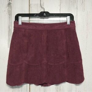 American Eagle Outfitters Maroon Button-Up Mini Scalloped Hem Skirt